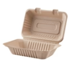 9''x6'' PFAS Free Compostable Bagasse Hinged Containers, Natural - 200 pcs