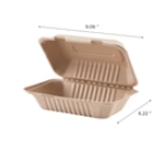 9''x6'' PFAS Free Compostable Bagasse Hinged Containers, Natural - 200 pcs