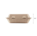 9''x6'' PFAS Free Compostable Bagasse Hinged Containers, Natural - 200 pcs