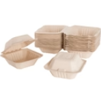 Karat Earth 6''x6'' PFAS Free Compostable Bagasse Hinged Containers, Natural - 500 pcs