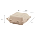 Karat Earth 9'' x 9'' PFAS Free Compostable Bagasse Hinged Containers, Natural - 200 pcs