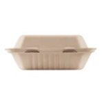 Karat Earth 9'' x 9'' PFAS Free Compostable Bagasse Hinged Containers, Natural - 200 pcs