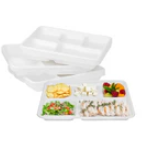 Karat Earth 10''x8'' PFAS Free Eco-Friendly Bagasse Tray, White, 5-Compartments - 400 pcs
