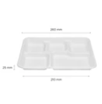 Karat Earth 10''x8'' PFAS Free Eco-Friendly Bagasse Tray, White, 5-Compartments - 400 pcs