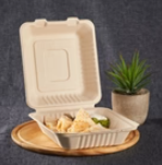 Karat Earth 8''x8'' PFAS Free Compostable Bagasse Hinged Containers, Natural - 200 pcs