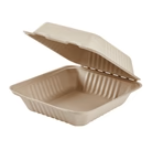 Karat Earth 8''x8'' PFAS Free Compostable Bagasse Hinged Containers, Natural - 200 pcs