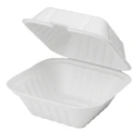 Karat Earth 6''x6'' PFAS Free Compostable Bagasse Hinged Containers, White - 500 pcs