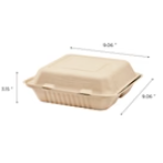 Karat Earth 9''x9'' PFAS Free Compostable Bagasse Hinged Containers, Natural, 3 Compartments - 200 pcs