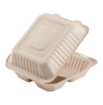 Karat Earth 8''x8'' PFAS Free Compostable Bagasse Hinged Containers, Natural, 3 Compartments - 200 pcs