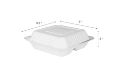 Karat Earth 9"x9" PFAS Free Compostable Bagasse Hinged Container, White, 3 Compartments - 200 pcs