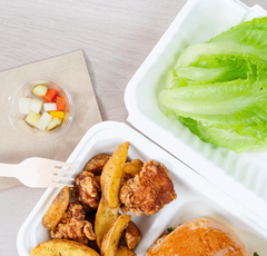 Karat Earth 9'' x 6'' PFAS Free Bagasse Hinged Container, 2-Compartment, White - 200 pcs