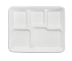 Karat Earth 10''x8'' PFAS Free Eco-Friendly Bagasse Tray, White, 5-Compartments - 100 pcs