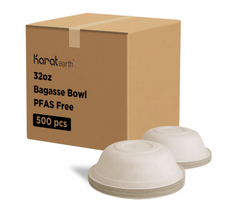 32oz PFAS Free Bagasse Round Bowl, Natural - 500 pcs