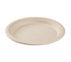 Karat Earth 9'' PFAS Free Compostable Bagasse Round Plates, Natural - 500 pcs