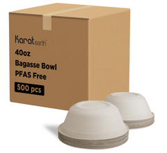 Karat Earth 40oz PFAS Free Bagasse Round Bowl, Natural - 500 pcs