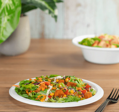 Karat Earth 9'' PFAS Free Compostable Bagasse Round Plates, White - 500 pcs