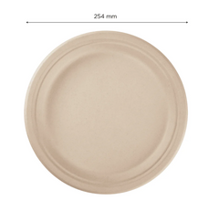 Karat Earth 10'' PFAS Free Compostable Bagasse Round Plates, Natural - 500 pcs
