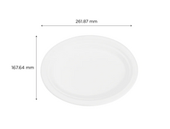 Karat Earth 10''x8'' PFAS Free Compostable Bagasse Oval Plates, White - 500 pcs