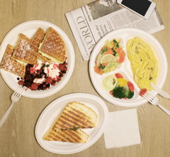 Karat Earth 10'' PFAS Free Compostable Bagasse Round Plates, White, 3 Compartments - 500 pcs