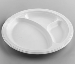 Karat Earth 9" Mineral Filled PP Round Plate, White, 3 compartments - 500 pcs