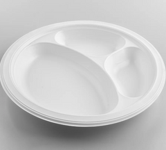 Karat Earth 10.25" Mineral Filled PP Round Plate, White, 3 compartments - 500 pcs