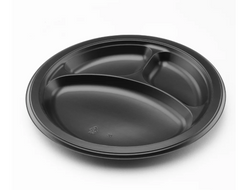 Karat Earth 9" Mineral Filled PP Round Plate, Black, 3 compartments - 500 pcs