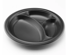 Karat Earth 10.25" Mineral Filled PP Round Plate, Black, 3 compartments - 500 pcs