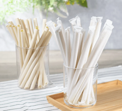 Karat Earth 9" Diagonal Cut Bamboo Fiber Colossal Straws (12mm) Paper Wrapped, Natural - 1,600 pcs