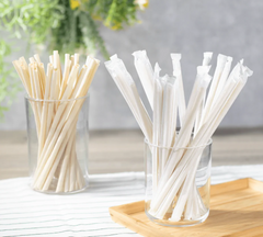 Karat Earth 9" Diagonal Cut Bamboo Fiber Giant Straws (8mm) Paper Wrapped, Natural - 3,000 pcs