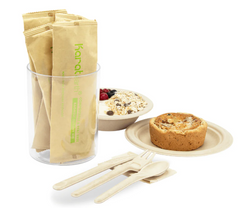 Karat Earth PFAS Free Bagasse Cutlery Kits (Knife, Fork, Soup Spoon, 2-ply Napkin), Paper Wrapped - 250 sets