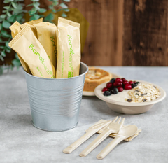Karat Earth PFAS Free Bagasse Cutlery Kits (Knife, Fork, Soup Spoon, 2-ply Napkin), Paper Wrapped - 250 sets
