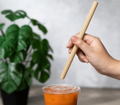 Karat Earth 9" Diagonal Cut Bamboo Fiber Colossal Straws (12mm) Paper Wrapped, Natural - Bag of 80 pcs