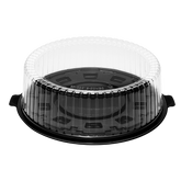 Wholesale 12'' PET Black Single Layer Cake Display Container with PET Clear Dome Lid - 50 Sets