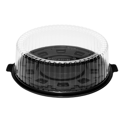 Wholesale 12'' PET Black Single Layer Cake Display Container with PET Clear Dome Lid - 50 Sets