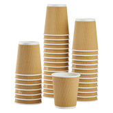 Wholesale 8oz Ripple Paper Hot Cups - Kraft (80mm) - 500 ct