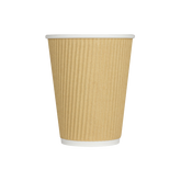 Wholesale 12oz Ripple Paper Hot Cups - Kraft (90mm) - 500 ct