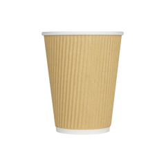 Wholesale 12oz Ripple Paper Hot Cups - Kraft (90mm) - 500 ct
