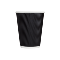 Wholesale 12oz Ripple Paper Hot Cups - Black (90mm) - 500 ct
