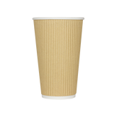 Wholesale 16oz Ripple Paper Hot Cups - Kraft (90mm) - 500 ct