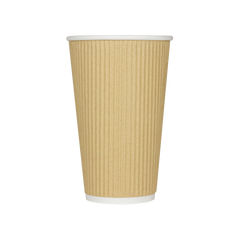 Wholesale 16oz Ripple Paper Hot Cups - Kraft (90mm) - 500 ct