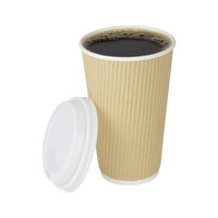 Wholesale 16oz Ripple Paper Hot Cups - Kraft (90mm) - 500 ct
