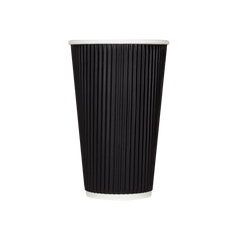Wholesale 16oz Ripple Paper Hot Cups - Black (90mm) - 500 ct