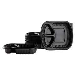 Wholesale 36oz PP Plastic Microwaveable Black Take Out Box 3-compartment - 300 ct