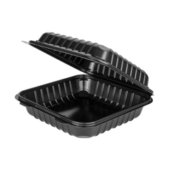 Wholesale 8'' x 8" Black PP Hinged Container, 1 compartment - 250 ct