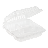 Wholesale 8'' x 8'' 3C PP Plastic Hinged Container 3 Compartments - 250 ct