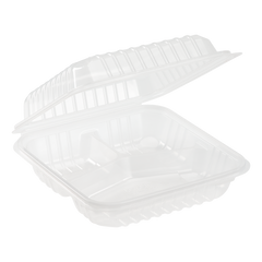 Wholesale 8'' x 8'' 3C PP Plastic Hinged Container 3 Compartments - 250 ct