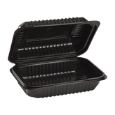 Wholesale 9'' x 6" Black PP Plastic Hinged Container, 1 compartment - 250 ct