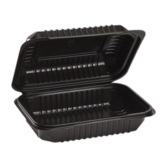 Wholesale 9'' x 6" Black PP Plastic Hinged Container, 1 compartment - 250 ct