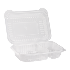 Wholesale 9'' x 6" PP Plastic Hinged Container, 2 compartment - 250 ct