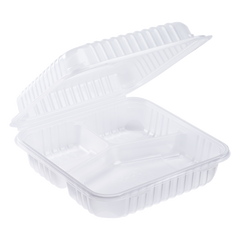 Wholesale 9" x 9" PP Plastic Hinged Containers 3 Compartment - 200 ct
